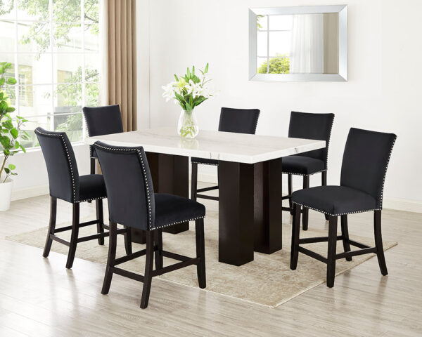 Finley Black - (GENUINE MARBLE) Counter Height Table & 6 Chairs
