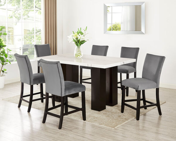 Finley Grey - (GENUINE MARBLE) Counter Height Table & 6 Chairs