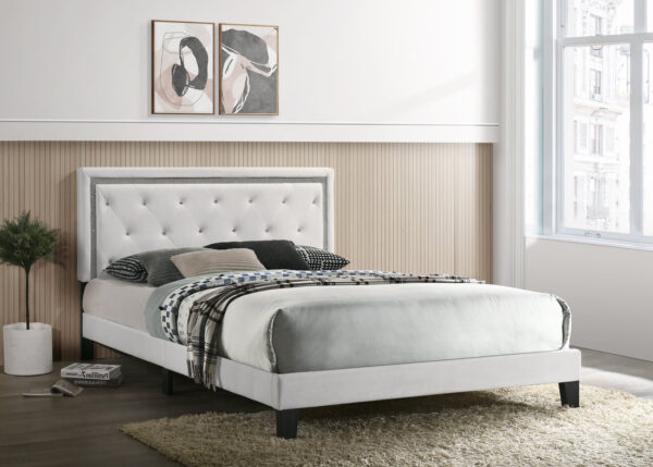 passion-white-pu_orig.jpeg Passion White Velvet Platform Bed - Twin, Full, Queen, King